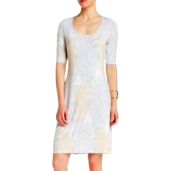 Tommy Bahama Shirt Dress Short Jersey Knit Pinapple Paisley White Cream Gray M - Picture 13 of 13